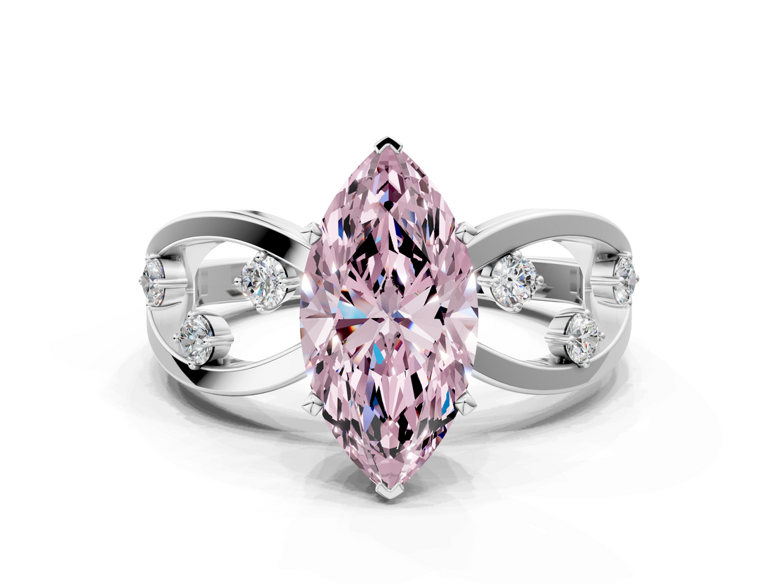 White gold Fancy Pink Marquise  Cut Solitaire Diamond with Side Stones on Criss-Cross Band and Four-Prong Setting_3
