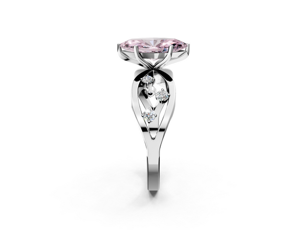 Platinum Fancy Pink Marquise  Cut Solitaire Diamond with Side Stones on Criss-Cross Band and Four-Prong Setting