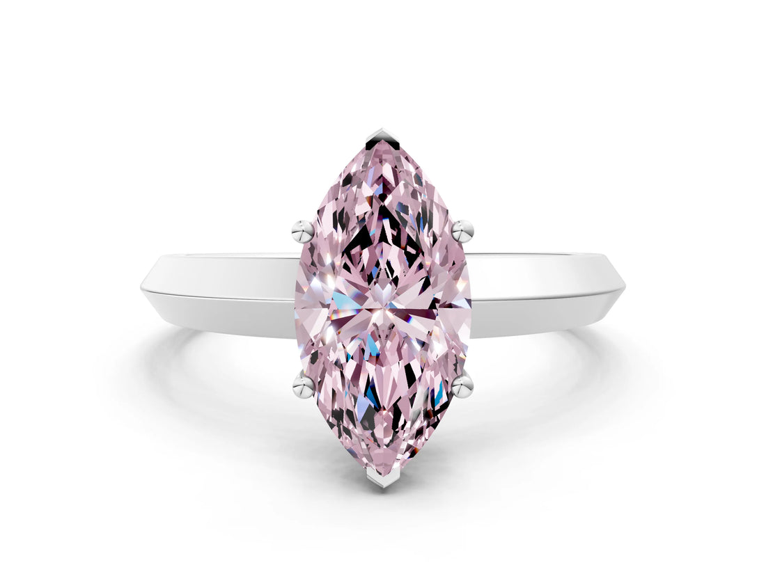 White gold Fancy Pink Marquise  Cut Solitaire Engagement Ring with Flat Band and Four-Prong Setting