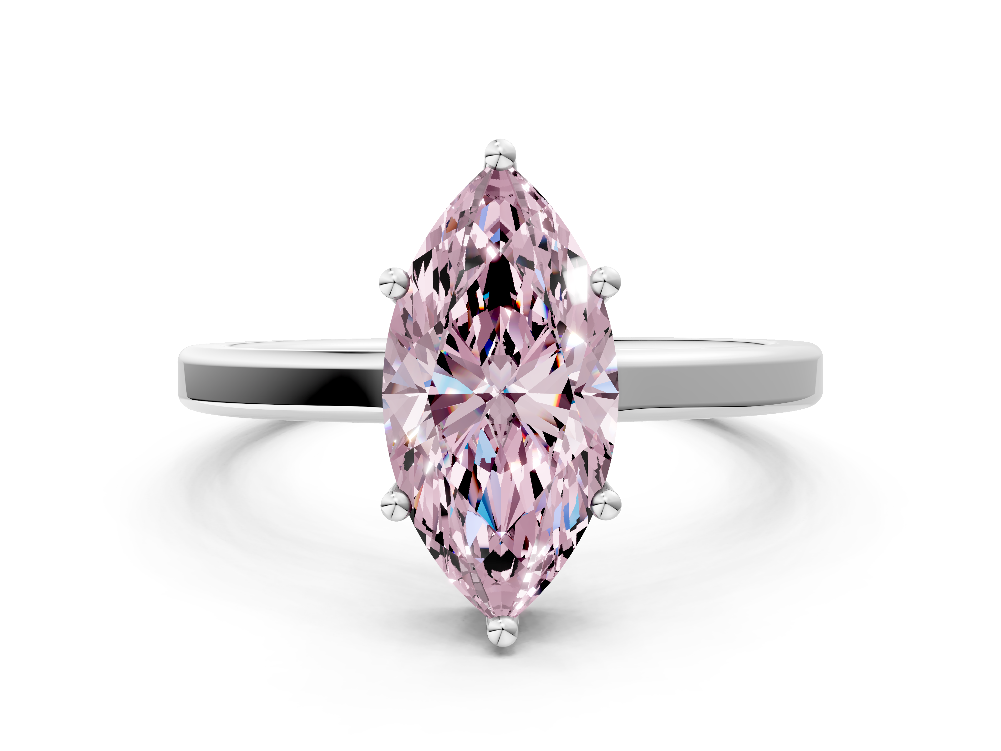 Silver Fancy Pink Marquise Cut Solitaire Engagement Ring with Four-Pro