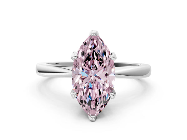 Platinum Fancy Pink Marquise Cut Solitaire Engagement Ring with Six-Prong Setting and Tapered Band