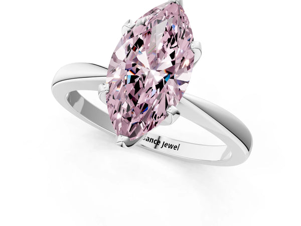Platinum Fancy Pink Marquise Cut Solitaire Engagement Ring with Six-Prong Setting and Tapered Band
