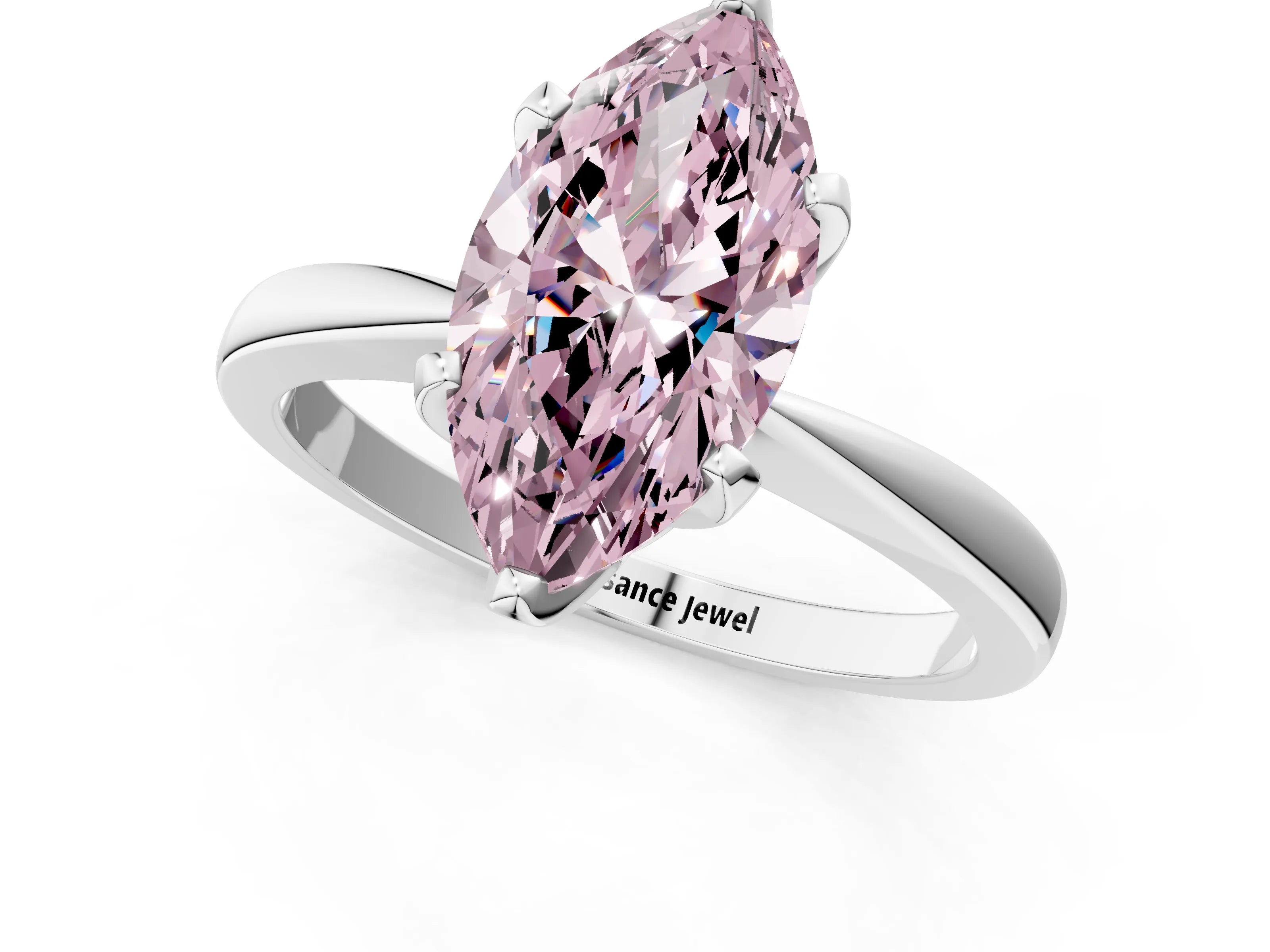 White gold Fancy Pink Marquise Cut Solitaire Engagement Ring with Six-Prong Setting and Tapered Band_1