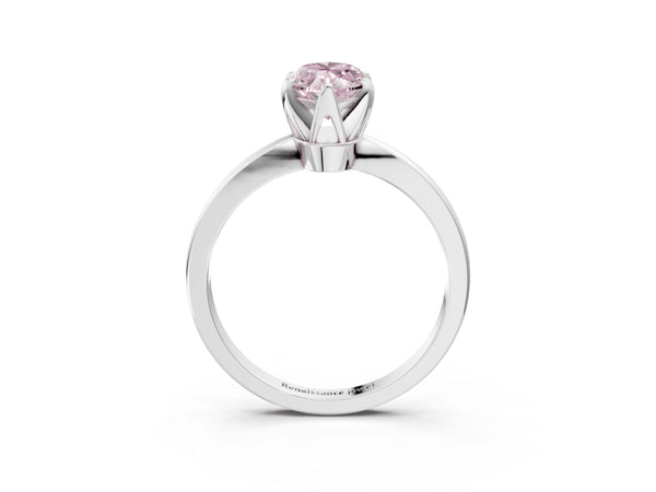 Platinum Fancy Pink Marquise Cut Solitaire Engagement Ring with Six-Prong Setting and Tapered Band