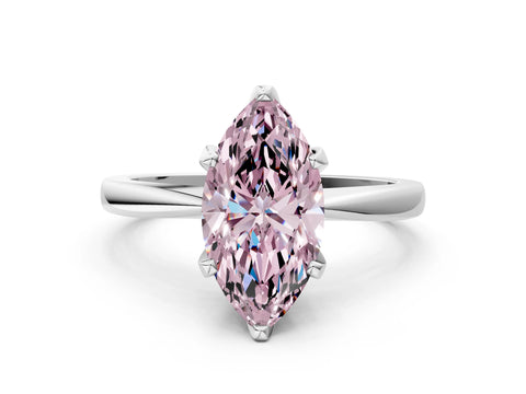White gold Fancy Pink Marquise Cut Solitaire Engagement Ring with Six-Prong Setting and Tapered Band