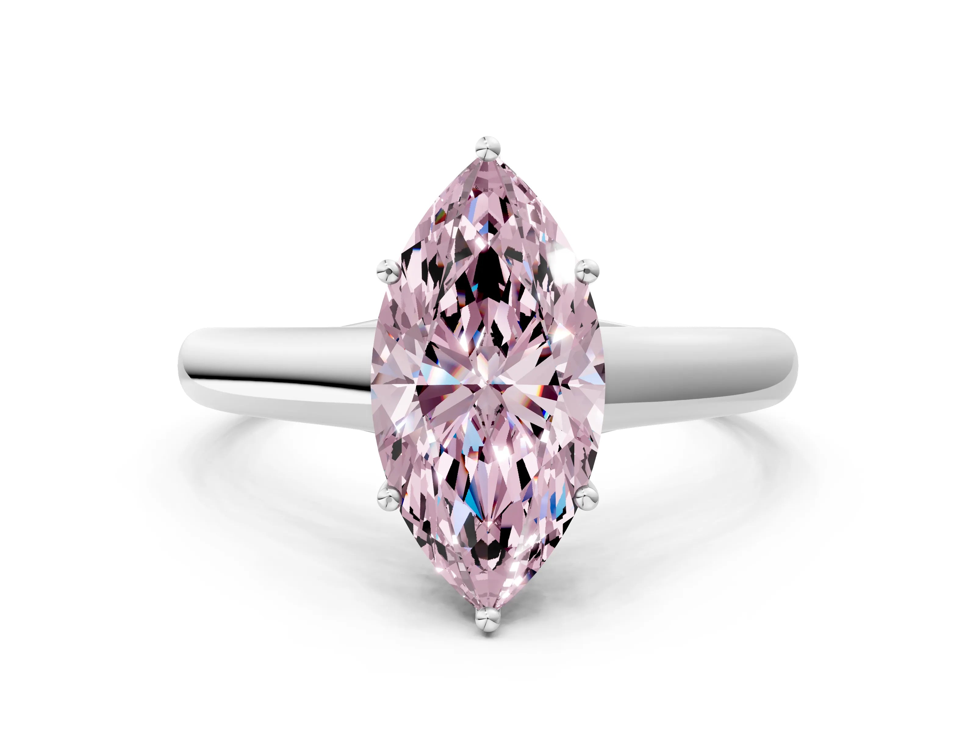 White gold Fancy Pink Marquise Cut Solitaire Engagement Ring with Tapered Band and Four-Prong Setting_15