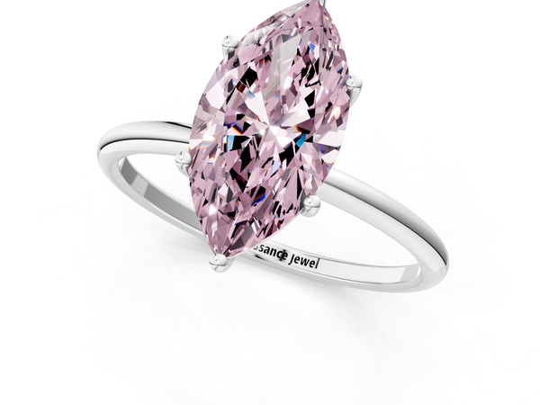 White gold Fancy Pink Marquise  Cut Solitaire Engagement Ring with Thin Band and Four-Prong Setting