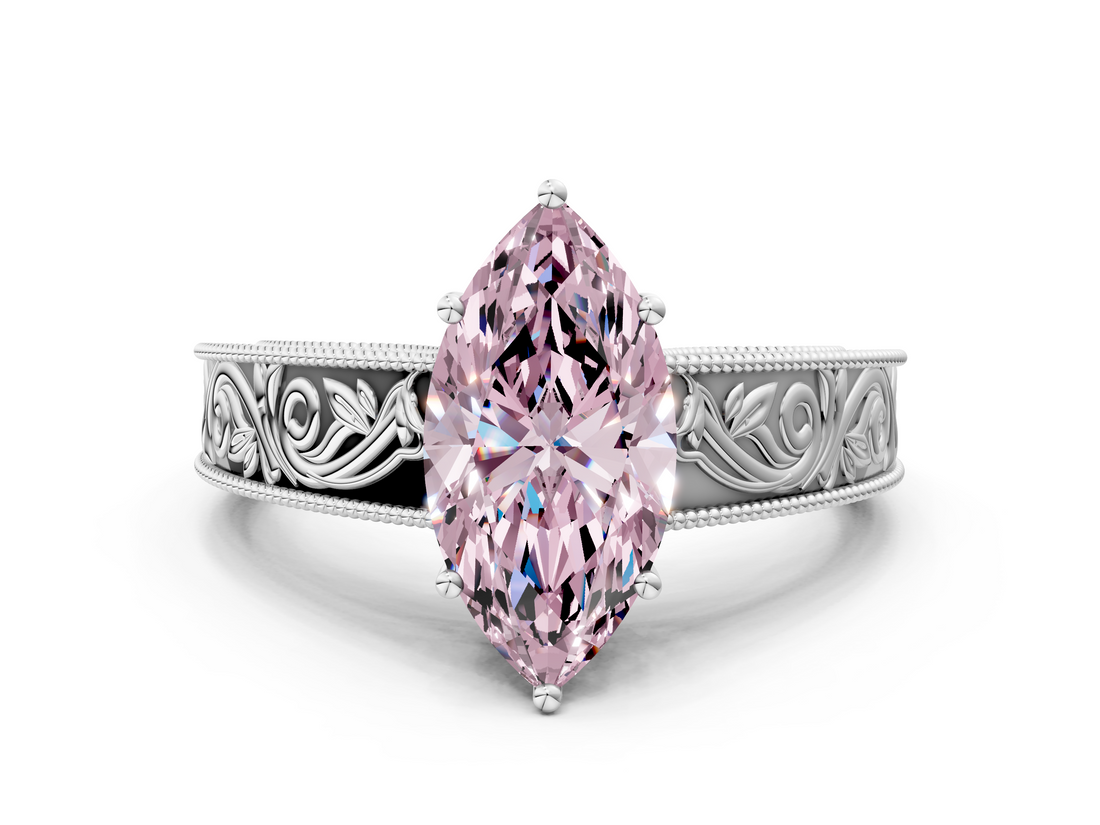 White gold Fancy Pink Marquise  Cut Solitaire Engraved Band with Four-Prong Setting_61