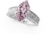 White gold Fancy Pink Marquise  Cut Solitaire Engraved Band with Four-Prong Setting_62