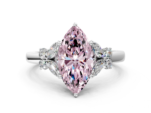 White gold Fancy Pink Marquise  Cut Solitaire Floral Diamond Ring with Four-Prong Setting