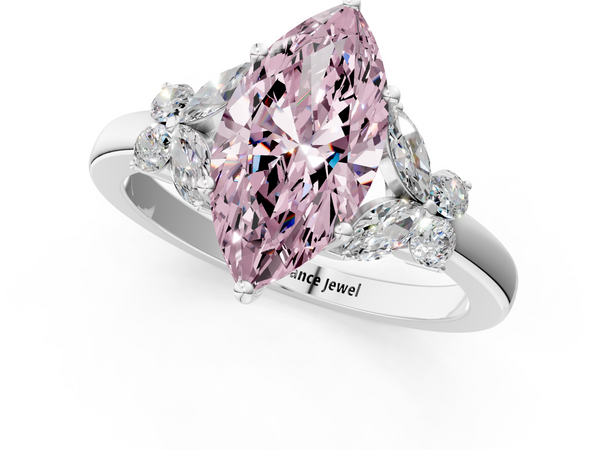White gold Fancy Pink Marquise  Cut Solitaire Floral Diamond Ring with Four-Prong Setting