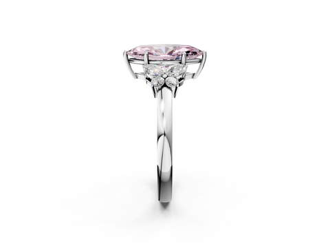 14K White Gold 3.00 Carat Pink VVS2 Marquise Cut Solitaire Floral Diamond Ring with Four-Prong Setting