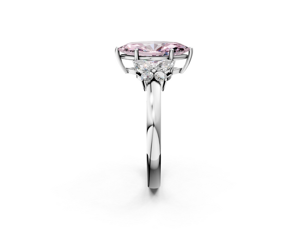 White gold Fancy Pink Marquise  Cut Solitaire Floral Diamond Ring with Four-Prong Setting