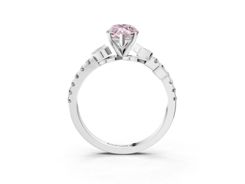 White gold Fancy Pink Marquise Cut Solitaire Leaf-Inspired Diamond Ring with Pavé Band and Four-Prong Setting_15