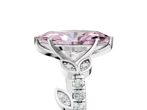 White gold Fancy Pink Marquise Cut Solitaire Leaf-Inspired Diamond Ring with Pavé Band and Four-Prong Setting_17