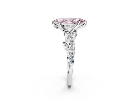 White gold Fancy Pink Marquise Cut Solitaire Leaf-Inspired Diamond Ring with Pavé Band and Four-Prong Setting_26
