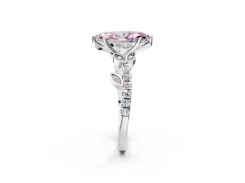White gold Fancy Pink Marquise Cut Solitaire Leaf-Inspired Diamond Ring with Pavé Band and Four-Prong Setting_38