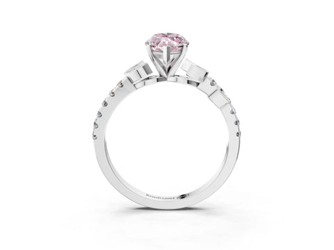 White gold Fancy Pink Marquise Cut Solitaire Leaf-Inspired Diamond Ring with Pavé Band and Four-Prong Setting_39