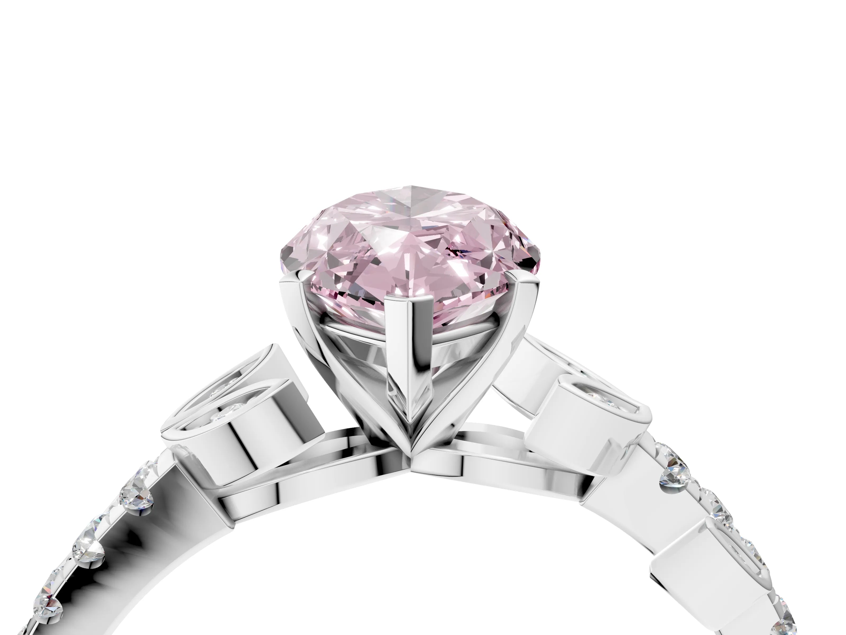 White gold Fancy Pink Marquise Cut Solitaire Leaf-Inspired Diamond Ring with Pavé Band and Four-Prong Setting_40