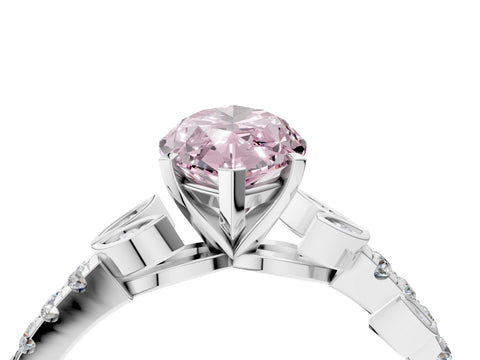 White gold Fancy Pink Marquise Cut Solitaire Leaf-Inspired Diamond Ring with Pavé Band and Four-Prong Setting_40