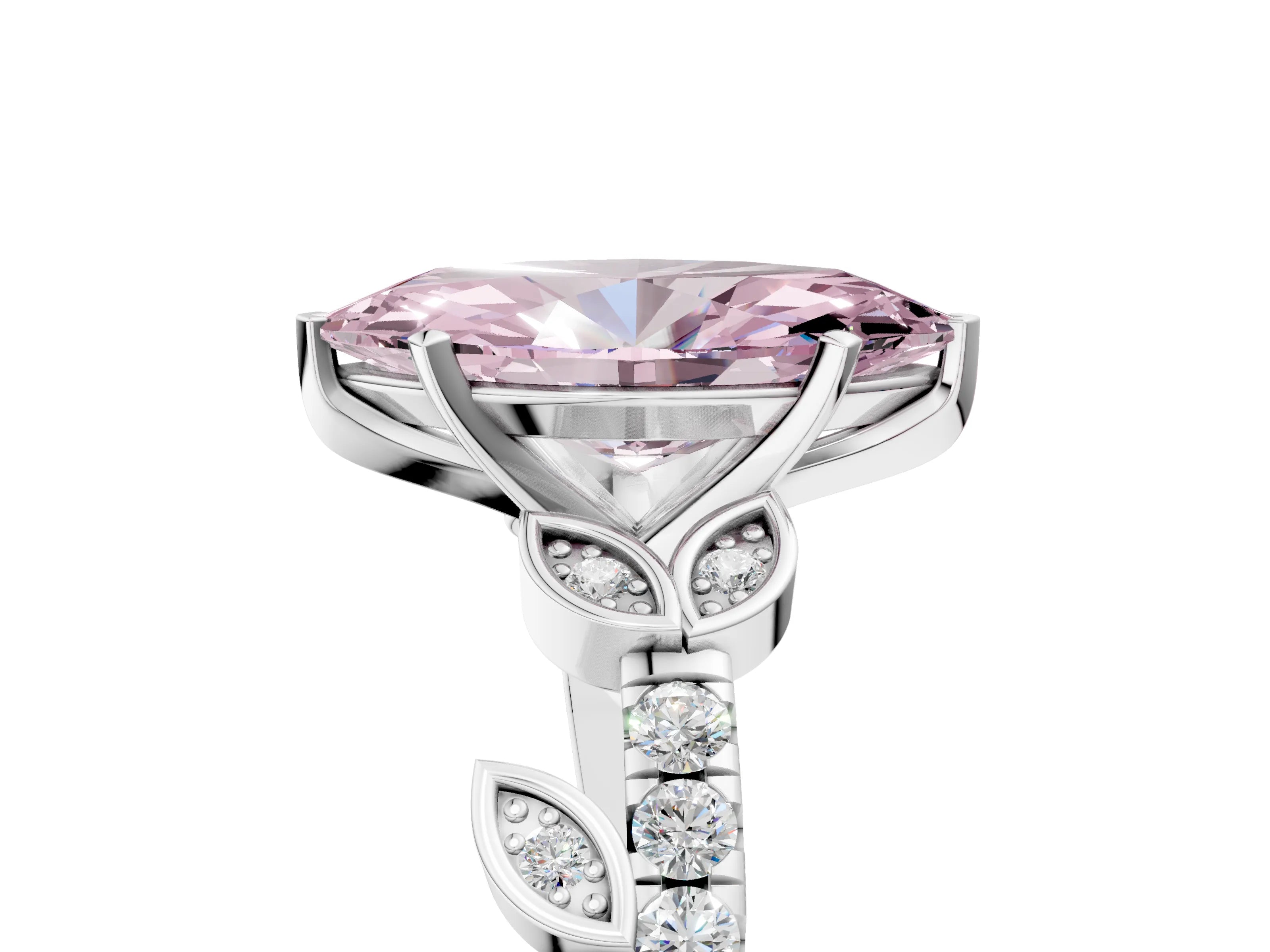 White gold Fancy Pink Marquise Cut Solitaire Leaf-Inspired Diamond Ring with Pavé Band and Four-Prong Setting_41