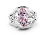 White gold Fancy Pink Marquise Cut Solitaire Leaf-Inspired Engagement Ring with Prong Setting