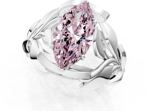 White gold Fancy Pink Marquise Cut Solitaire Leaf-Inspired Engagement Ring with Prong Setting_1