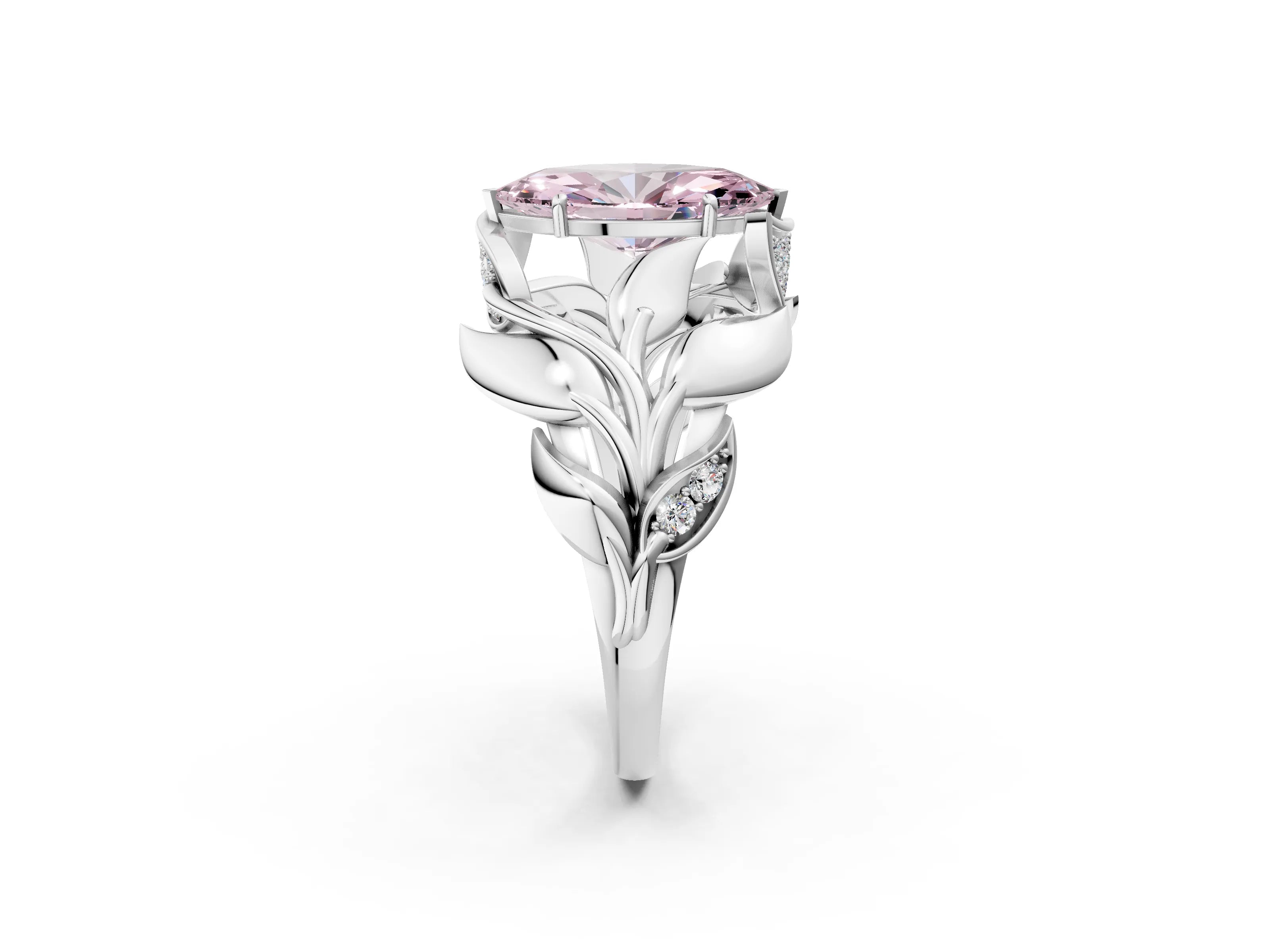 White gold Fancy Pink Marquise Cut Solitaire Leaf-Inspired Engagement Ring with Prong Setting_2