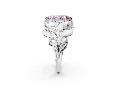 White gold Fancy Pink Marquise Cut Solitaire Leaf-Inspired Engagement Ring with Prong Setting_2