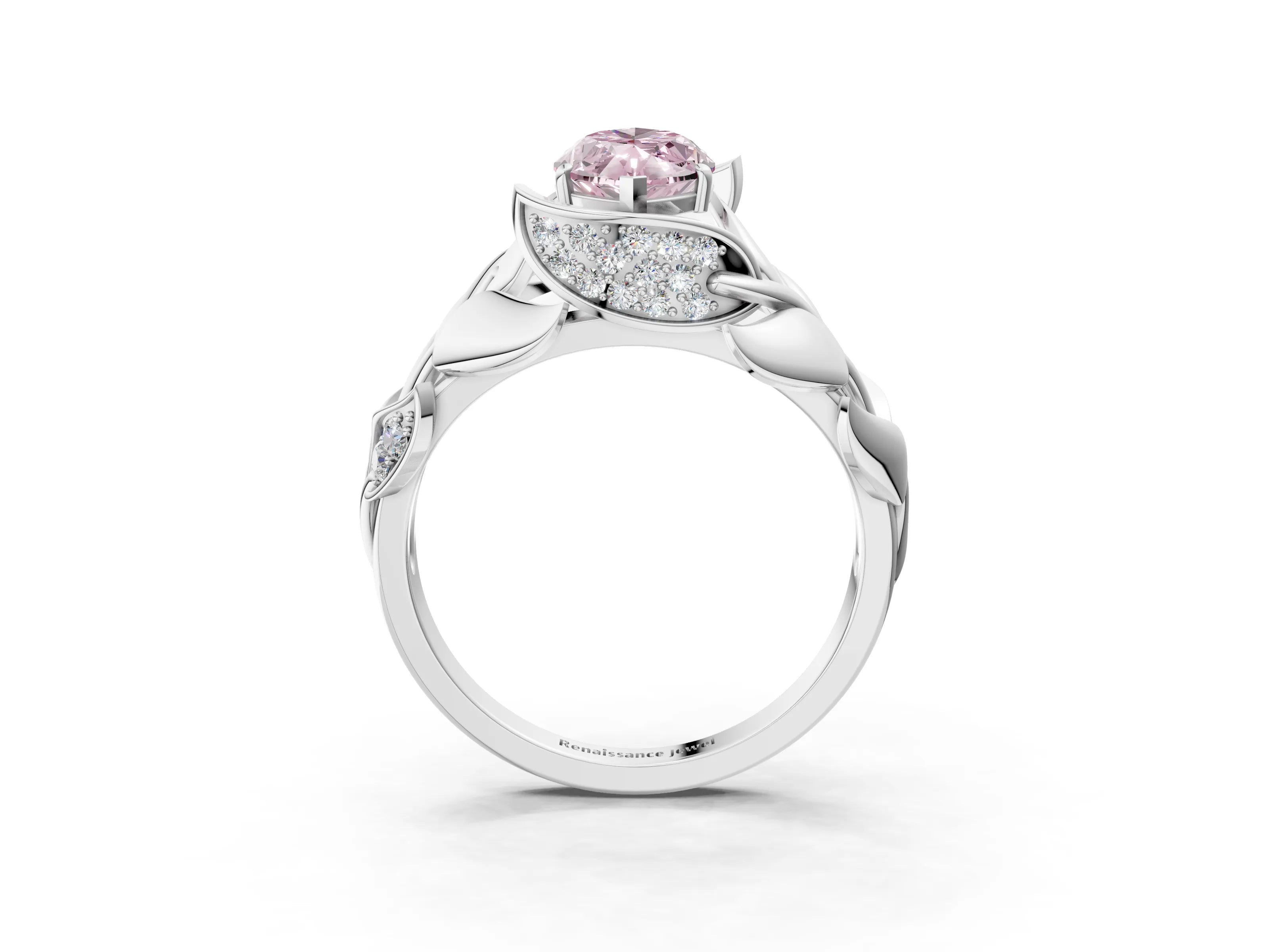 White gold Fancy Pink Marquise Cut Solitaire Leaf-Inspired Engagement Ring with Prong Setting_3