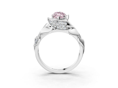 White gold Fancy Pink Marquise Cut Solitaire Leaf-Inspired Engagement Ring with Prong Setting_3
