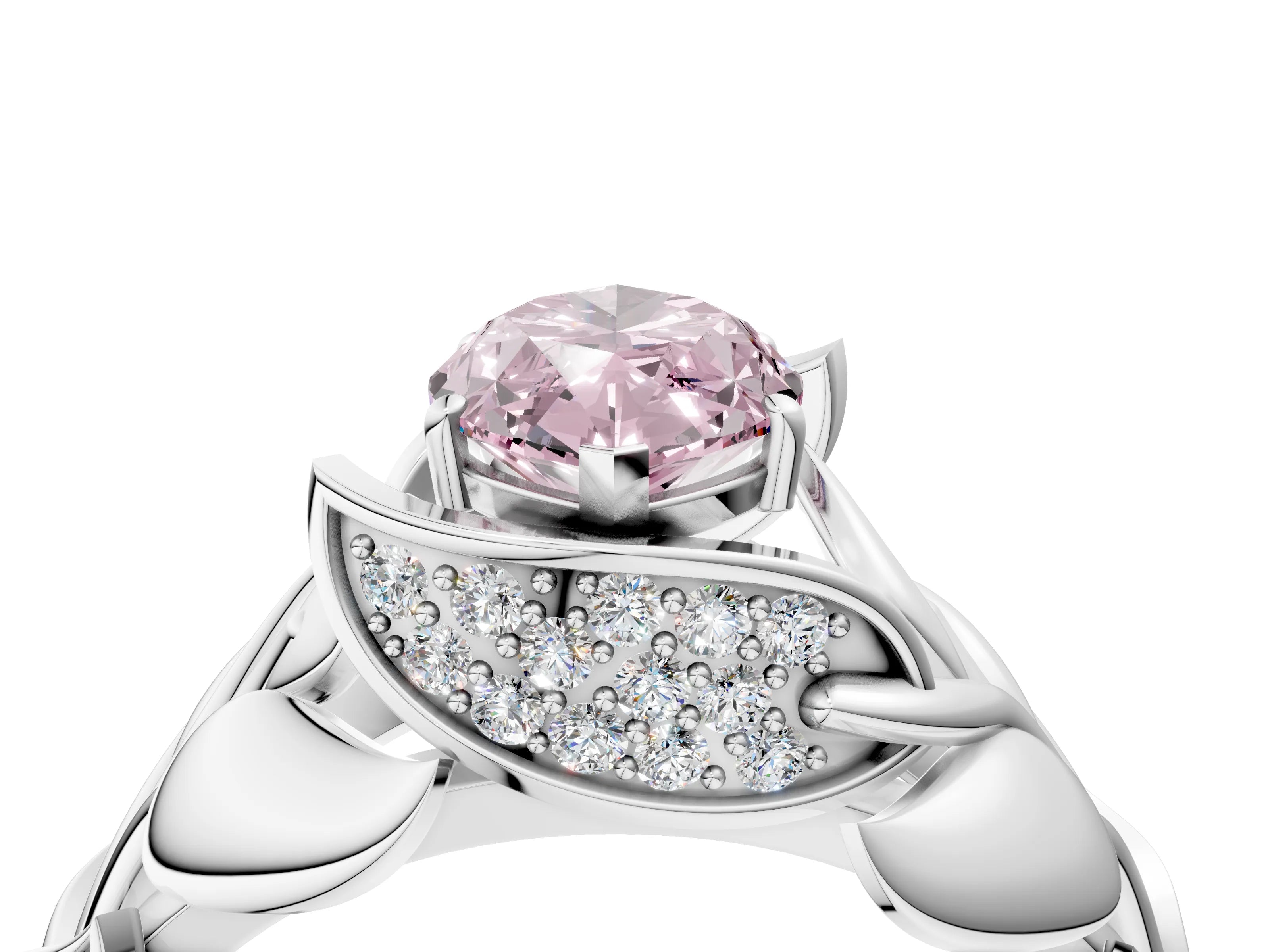 White gold Fancy Pink Marquise Cut Solitaire Leaf-Inspired Engagement Ring with Prong Setting_4