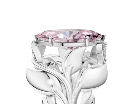White gold Fancy Pink Marquise Cut Solitaire Leaf-Inspired Engagement Ring with Prong Setting_5