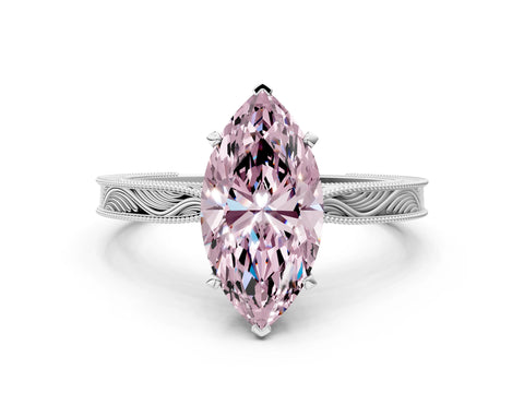White gold Fancy Pink Marquise Cut Solitaire Milgrain Engraved Band with Four-Prong Setting_12