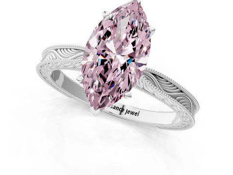 White gold Fancy Pink Marquise Cut Solitaire Milgrain Engraved Band with Four-Prong Setting_13