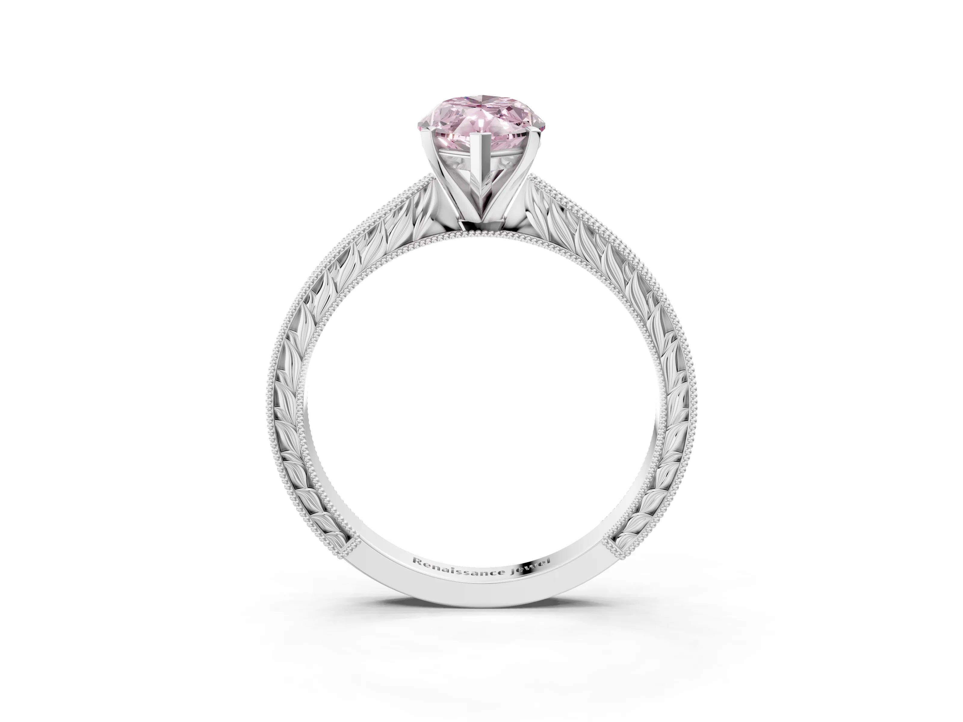 White gold Fancy Pink Marquise Cut Solitaire Milgrain Engraved Band with Four-Prong Setting_15