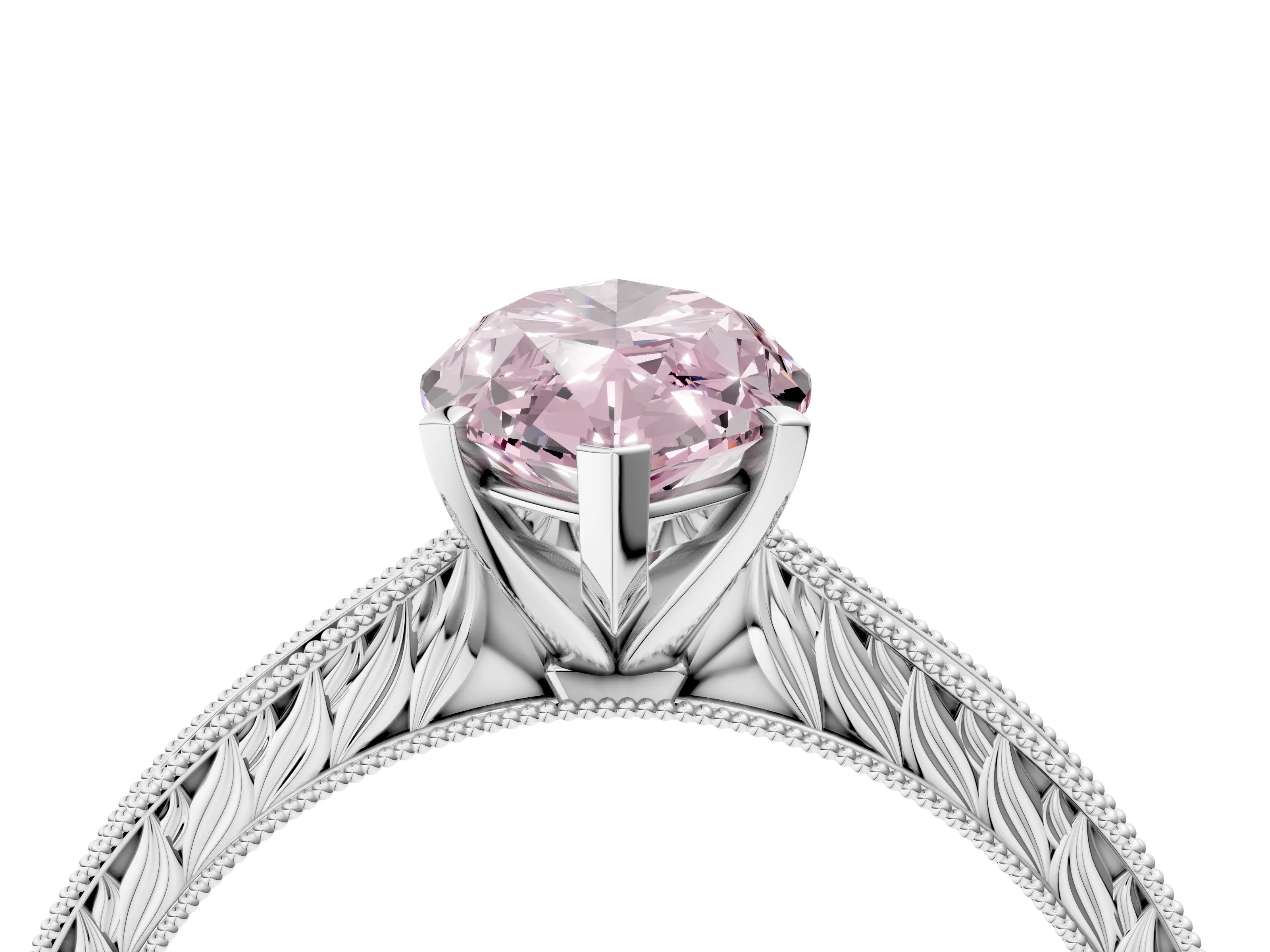 White gold Fancy Pink Marquise Cut Solitaire Milgrain Engraved Band with Four-Prong Setting_16