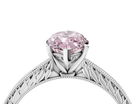 White gold Fancy Pink Marquise Cut Solitaire Milgrain Engraved Band with Four-Prong Setting_16