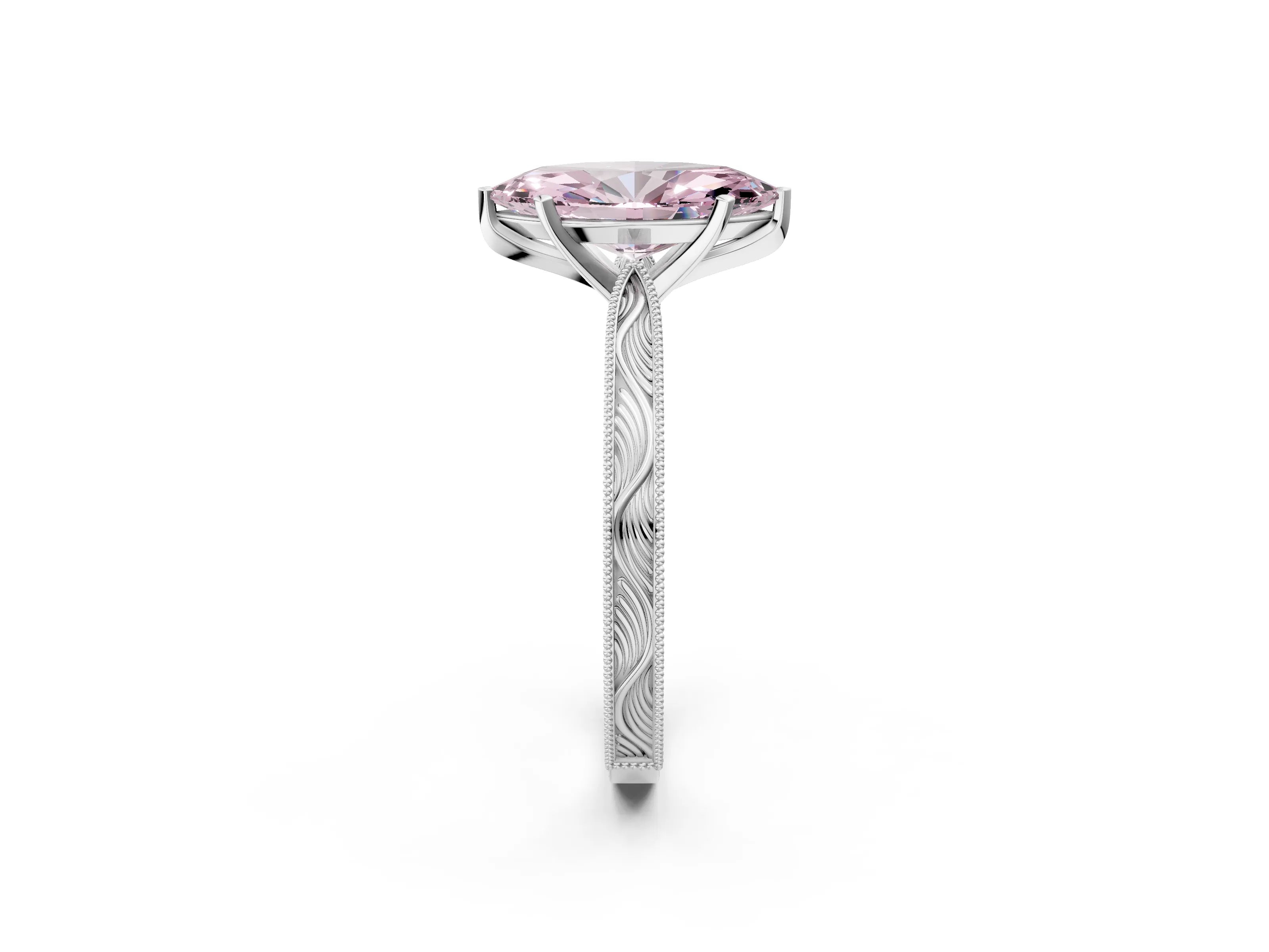 White gold Fancy Pink Marquise Cut Solitaire Milgrain Engraved Band with Four-Prong Setting_2