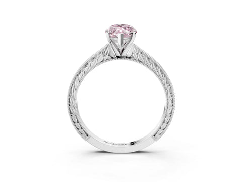 White gold Fancy Pink Marquise Cut Solitaire Milgrain Engraved Band with Four-Prong Setting_3