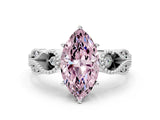 White gold Fancy Pink Marquise Cut Solitaire Milgrain Leaf Band with Prong Setting_12