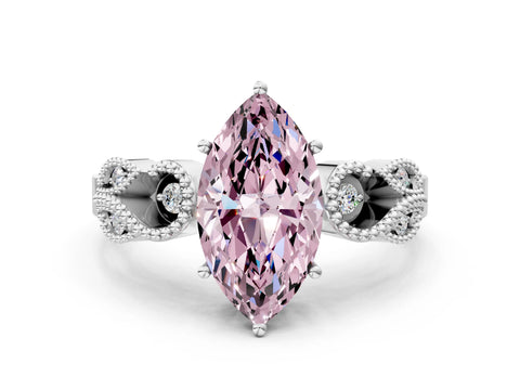 White gold Fancy Pink Marquise Cut Solitaire Milgrain Leaf Band with Prong Setting_12