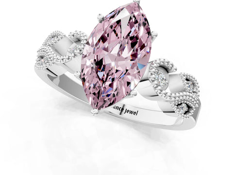 White gold Fancy Pink Marquise Cut Solitaire Milgrain Leaf Band with Prong Setting_13