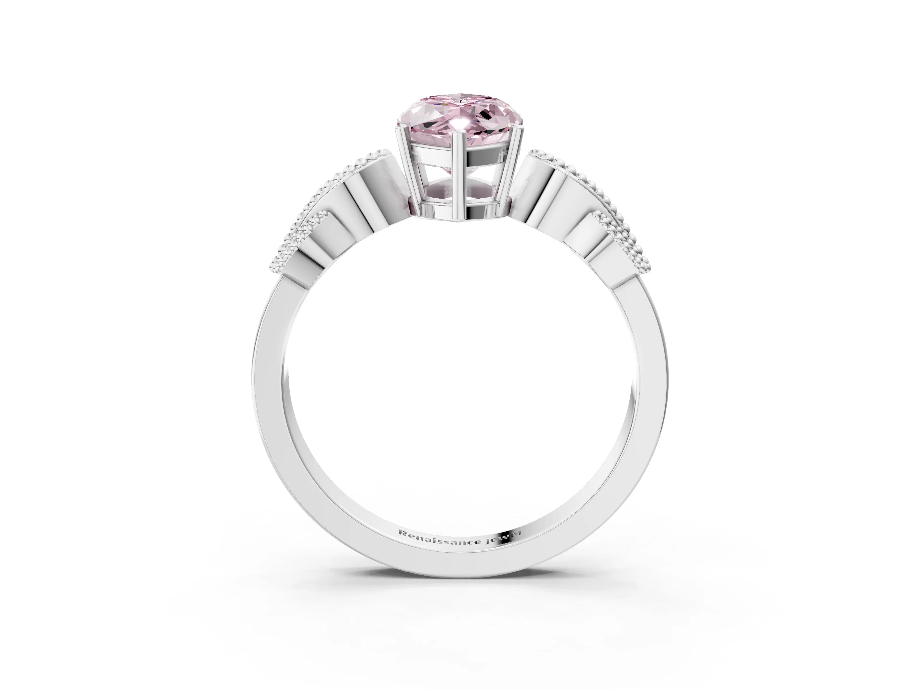 White gold Fancy Pink Marquise Cut Solitaire Milgrain Leaf Band with Prong Setting_3