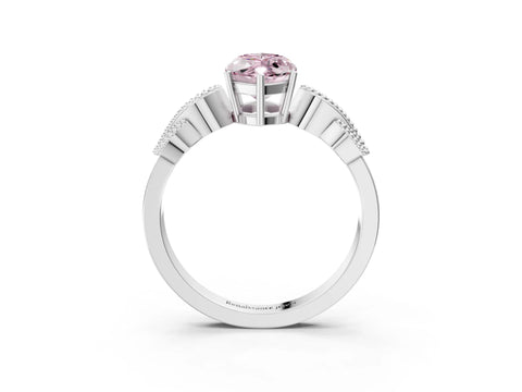 White gold Fancy Pink Marquise Cut Solitaire Milgrain Leaf Band with Prong Setting_3