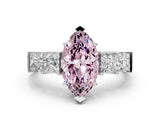 White gold Fancy Pink Marquise Cut Solitaire Princess Side Stone Engraved Band Prong Setting Ring_12