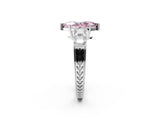White gold Fancy Pink Marquise Cut Solitaire Princess Side Stone Engraved Band Prong Setting Ring_14