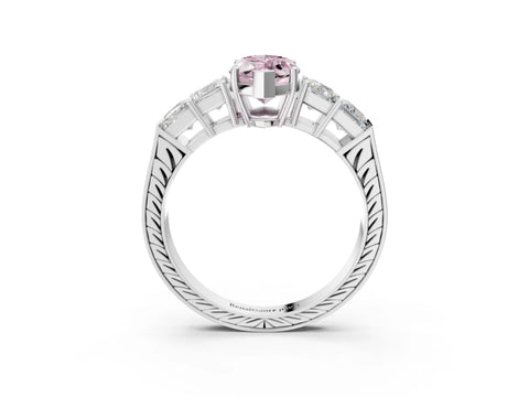 White gold Fancy Pink Marquise Cut Solitaire Princess Side Stone Engraved Band Prong Setting Ring_15