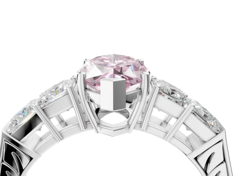 White gold Fancy Pink Marquise Cut Solitaire Princess Side Stone Engraved Band Prong Setting Ring_16
