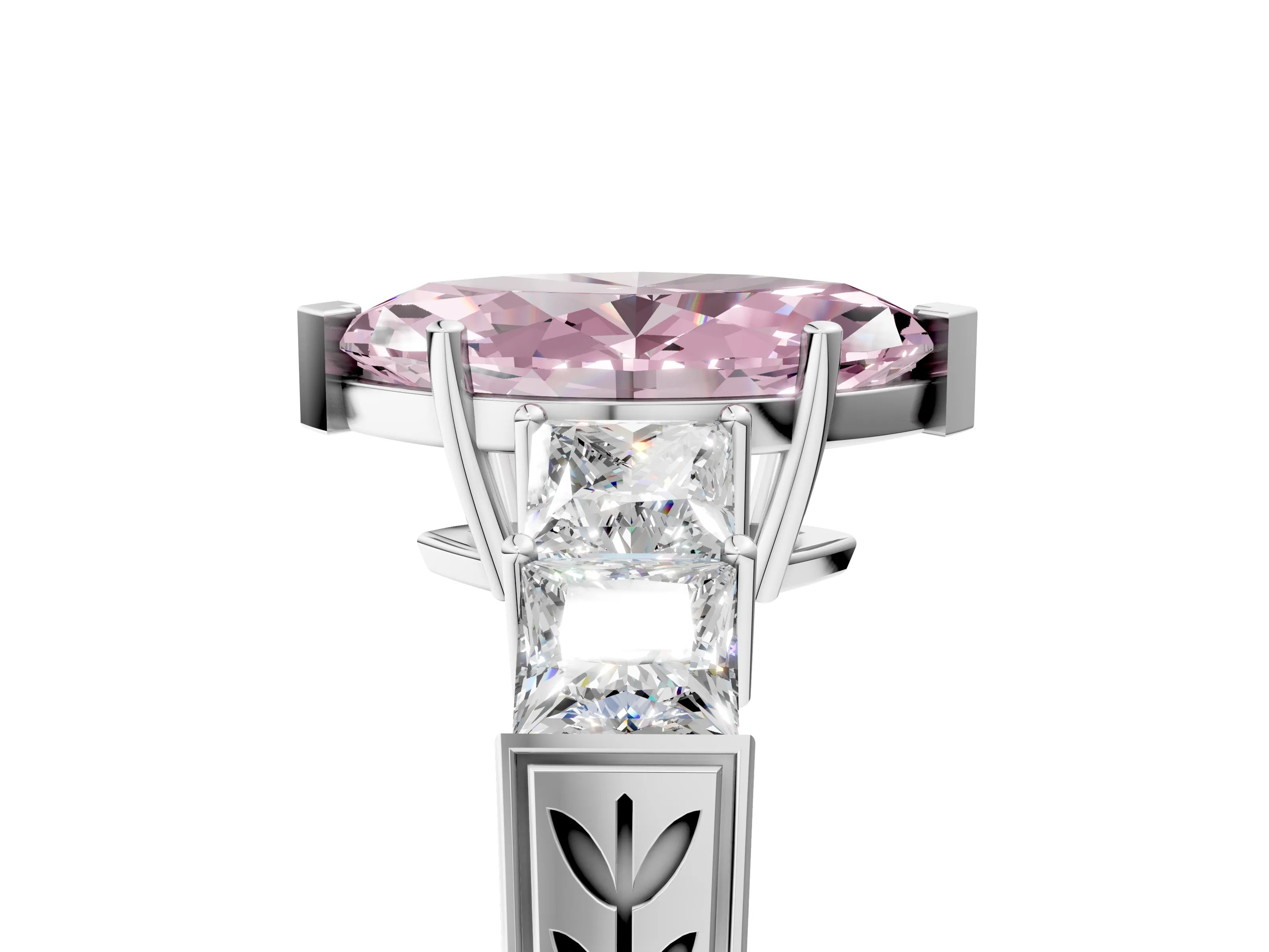 White gold Fancy Pink Marquise Cut Solitaire Princess Side Stone Engraved Band Prong Setting Ring_17
